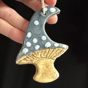 Handcrafted Blue and Cream Mushroom Ornament